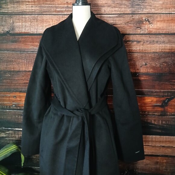 NWOT Tahari XL Wrap Coat Long Double Face Soft Wool Blend Black Layered Lapel - Picture 7 of 10